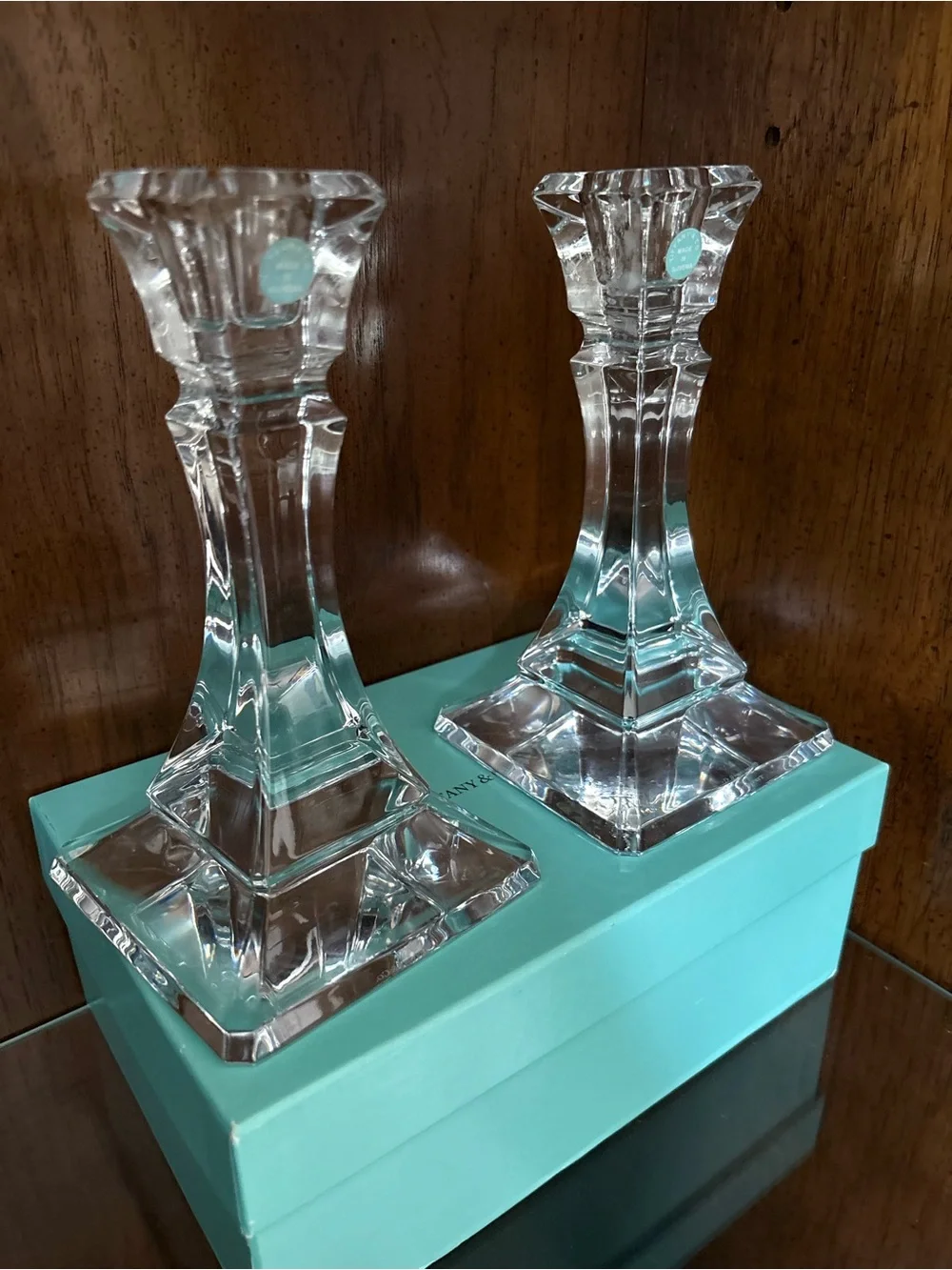 Tiffany & Co. Crystal Candlestick Pair Made In Slovenia